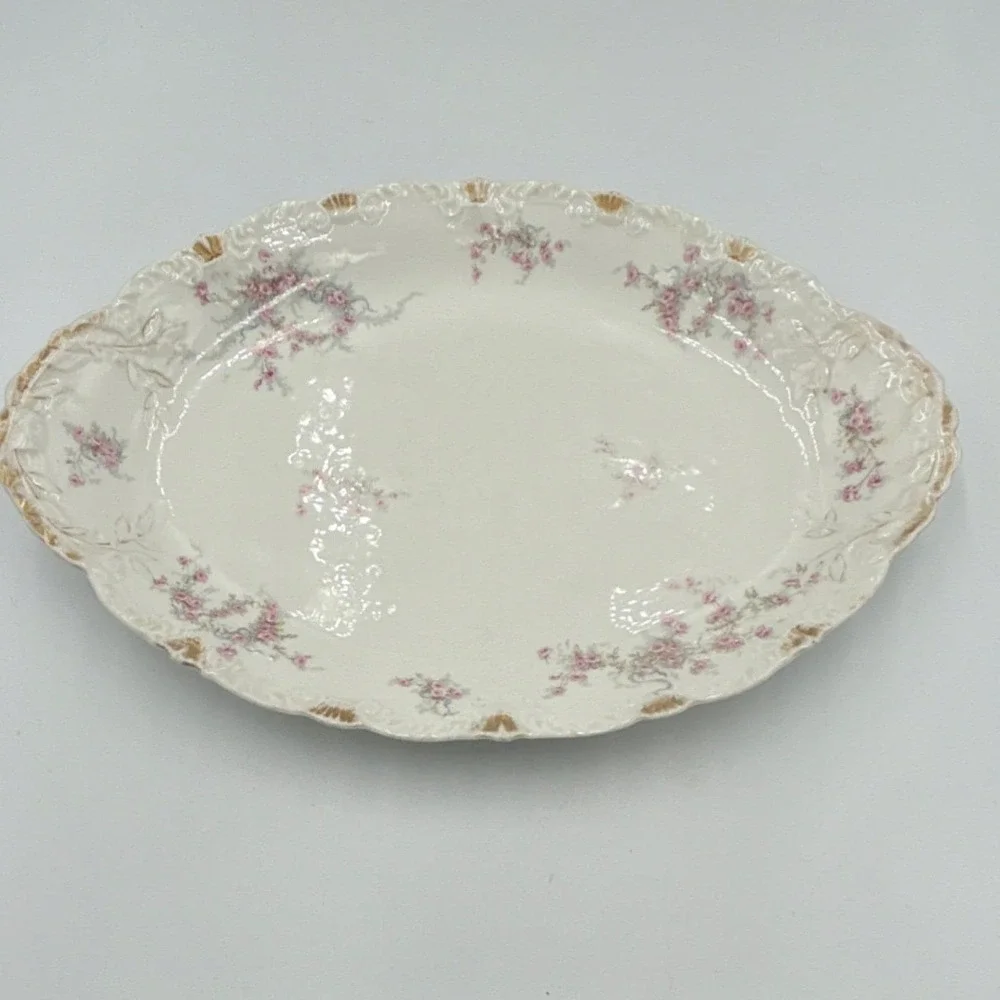 Haviland Limoges France H484 Floral Oval Porcelain Platter White Pink Gold